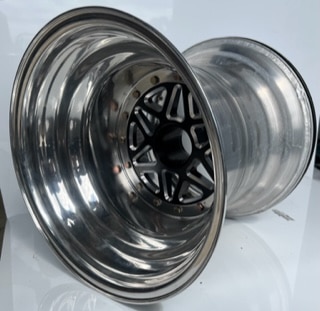 POLISHED 15" BY 15" 7 OFF SPRINT INNER BEAD LOCK LEFT REAR