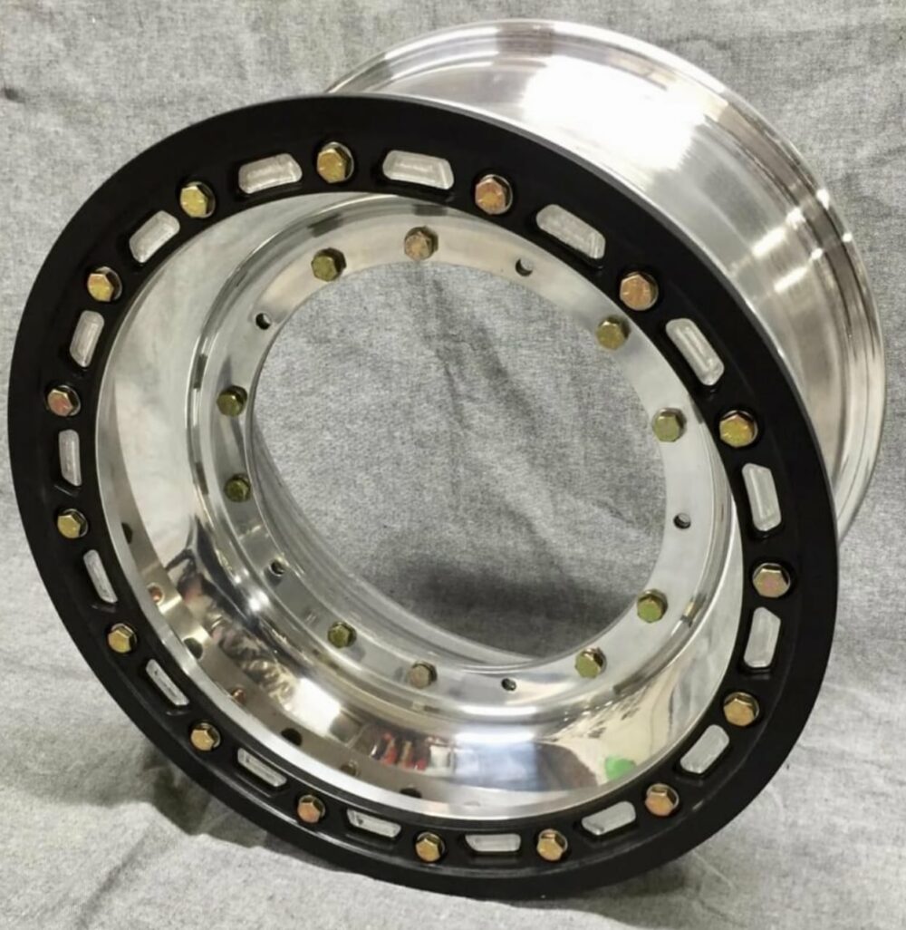 POLISHED 8" BY 15" 3 OFF SPRINT FRONT WHEEL WITH OUTER BEAD LOCK